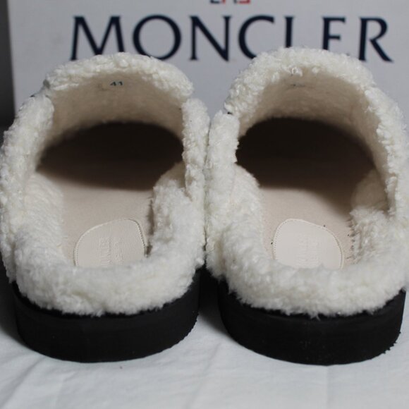 NWB Moncler Bell Mule Faux Shearling Lined Mules Flats Slip Ons Black Leather 41 - Picture 6 of 10